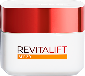 Cuidado facial Foto del envase de la crema diurna con FPS 30 Revitalift (producto estrella)